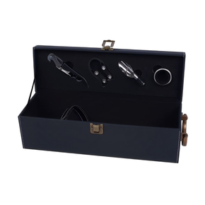 29039 caixa para garrafa de vinho em couro com 4 acessorios francalanza