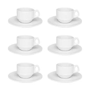 conjunto xicara pequena 75ml empilhavel branca com pires 1