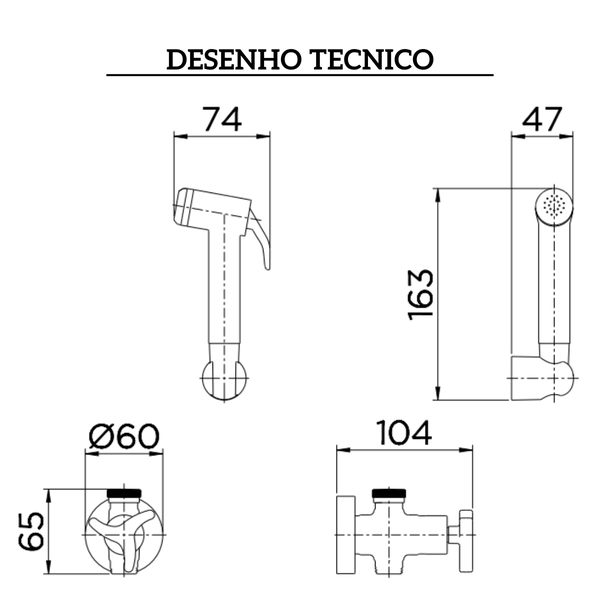 00502506 ducha higienica com registro e derivacao com gatilho trio docol desenho