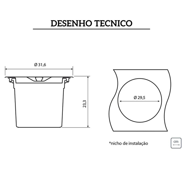 94518000 lixeira de embutir redondo com balde plastico 8l tramontina clean round desenho