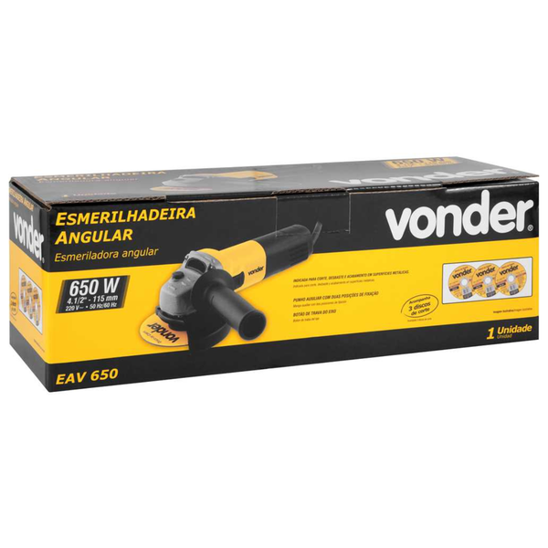 6001065220 esmerilhadeira angular 4 12 650w 220v com disco vonder embalagem