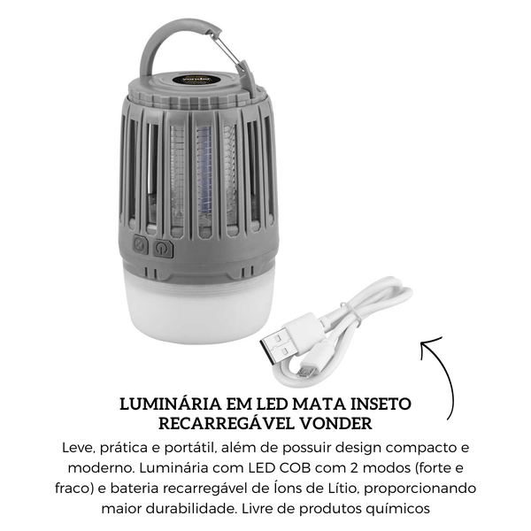 8075150150 luminaria em led mata inseto recarregavel vonder descr