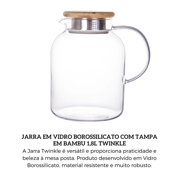 Jarra Twinkle De Vidro Com Tampa De Bambu 1,8L | Loja Kaster