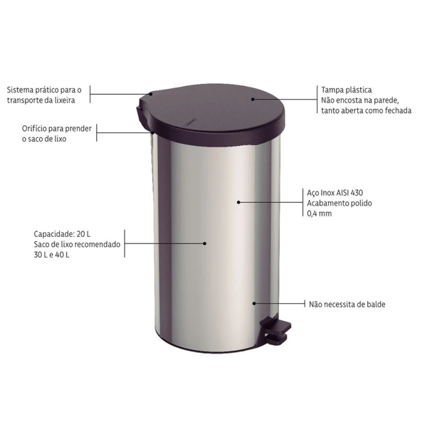 94538720 lixeira com pedal em aco inox 20 l tramontina new caract