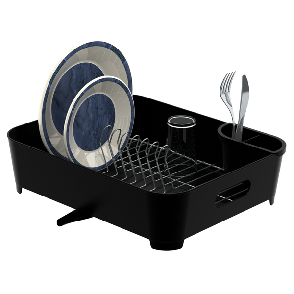 escorredor de loucas preto e cromado com porta talheres e grade removiveis future originale