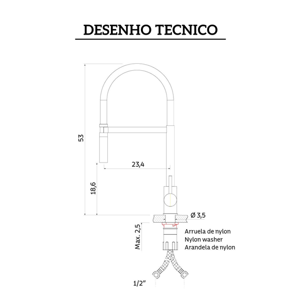 94520034 misturador monocomando em aco inox com mangueira versatille black tramontina desenho