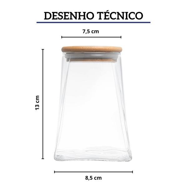 porta mantimento de vidro borossilicato com tampa de bambu 500ml wolff 2