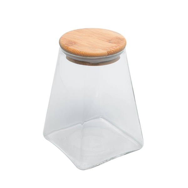 porta mantimento de vidro borossilicato com tampa de bambu 500ml wolff 3