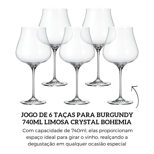58796 jogo de 6 tacas para burgundy 740ml limosa crystal bohemia descr