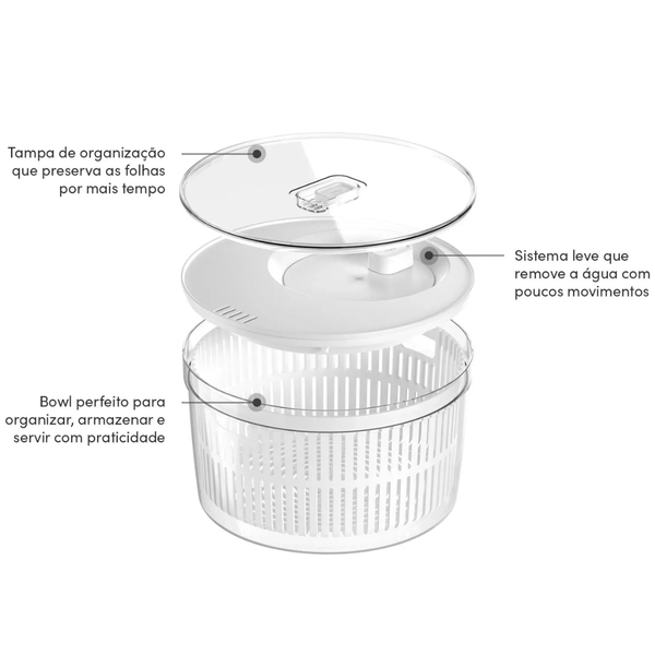 kit organizador e secador de saladas ou 5 5l clear fresh natural