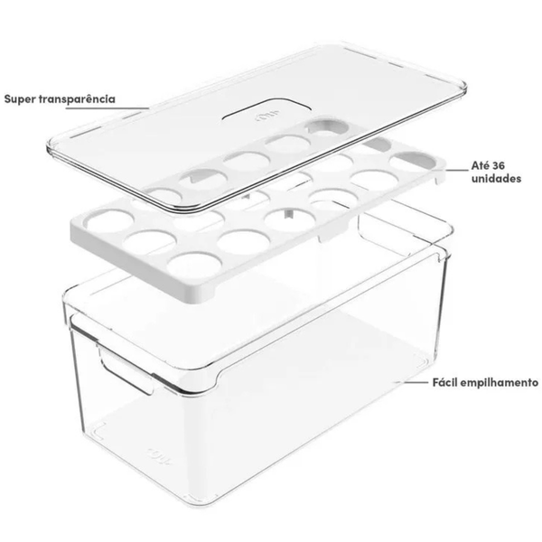 organizador de ovos com tampa clear fresh 36 unidades ou 8