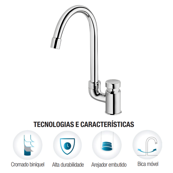 torneira para banheiro bica alta pressmatic docol 3