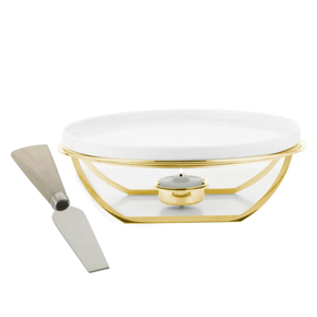 rechaud para queijo brie linea pequeno inox revestido em ouro 24k