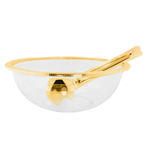 saladeira sarezzo com pegador inox revestido em ouro 24k