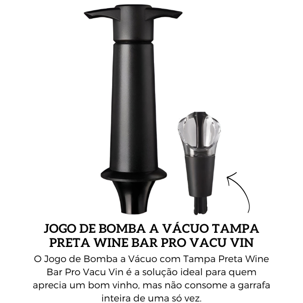 29282 jogo de bomba a vacuo com tampa preta wine bar pro vacu vin descr
