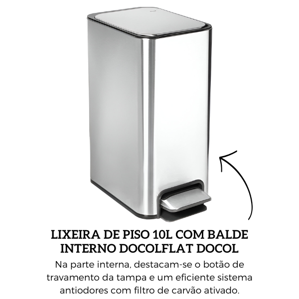 90987293016 lixeira de piso 10l com balde interno removivel docolflat docol descr