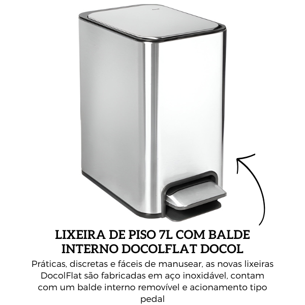 90987292016 lixeira de piso 7l com balde interno removivel docolflat docol descr