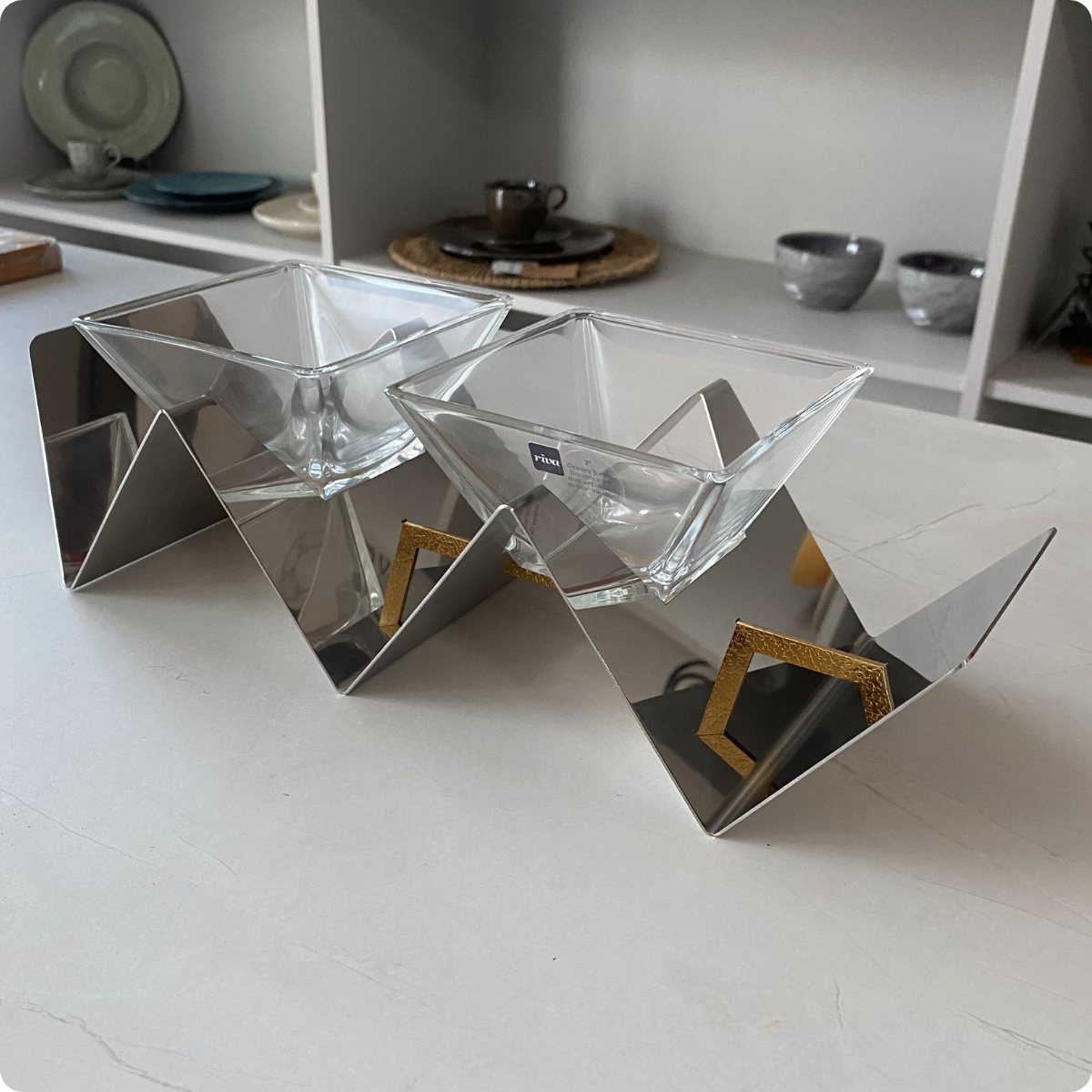 porta aperitivo duplo craquele inox com detalhes em ouro riva 4