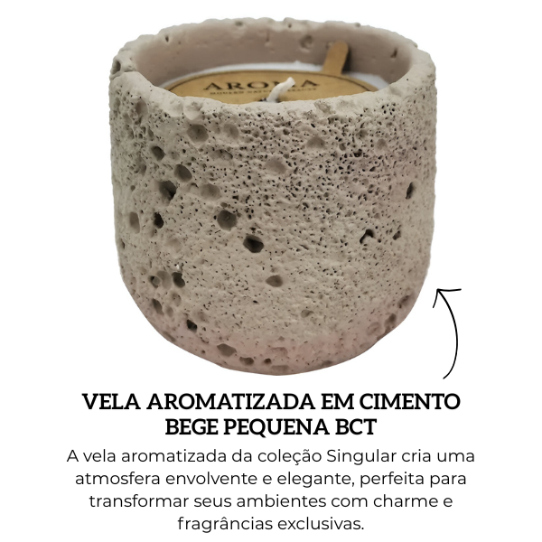 aq0033 vela aromatizada em cimento bege pequena bct descr