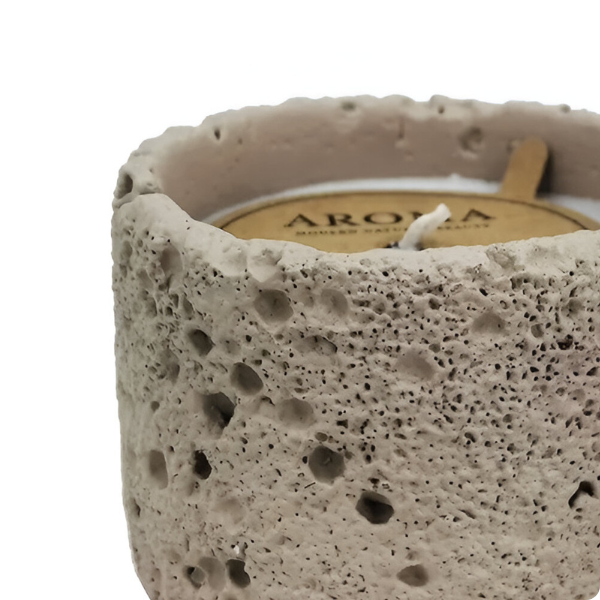 aq0033 vela aromatizada em cimento bege pequena bct detalhes