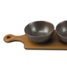 bp0004 conjunto petisqueira com bandeja de madeira e 3 bolws em ceramica preto btc detalhes
