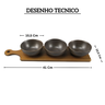 bp0004 conjunto petisqueira com bandeja de madeira e 3 bolws em ceramica preto btc desenho