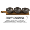 bp0004 conjunto petisqueira com bandeja de madeira e 3 bolws em ceramica preto btc descr