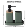cq0011 kit de banheiro em ceramica verde dispensar preto com detalhes em madeira 3 pecas btc desenho