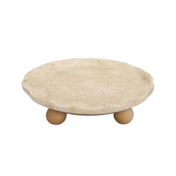 fm0284 centro de mesa decorativo com de madeira natural e resina estilo travertino btc