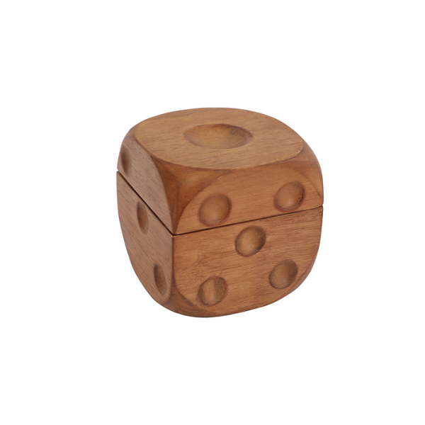 fm0321 peca decorativa pote dado em madeira natural 12cm btc