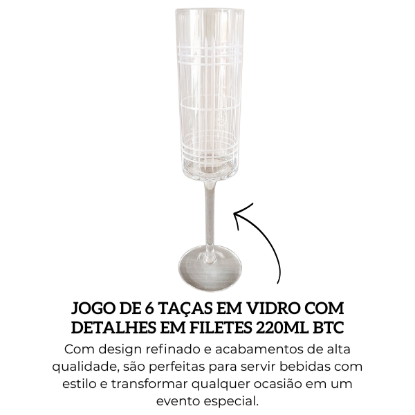 gi5013 jogo de 6 tacas em vidro com detalhes em filetes 220ml btc descr