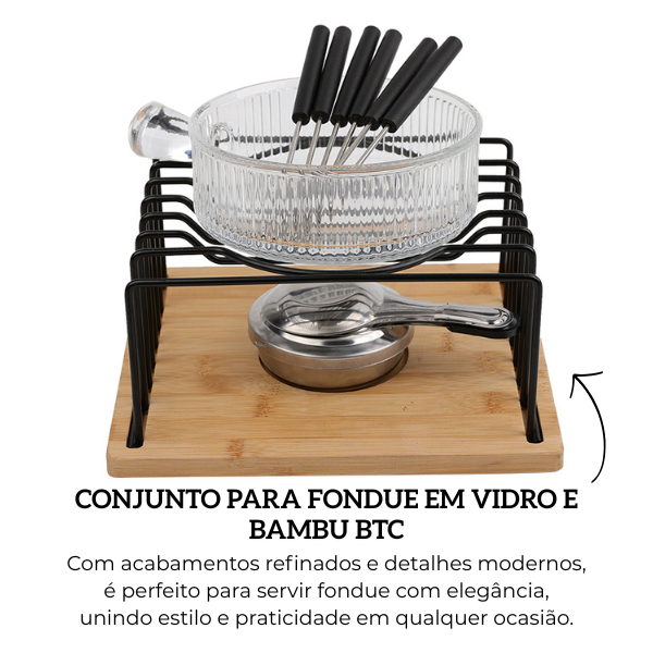 ho2001 conjunto para fondue em vidro e bambu btc descr