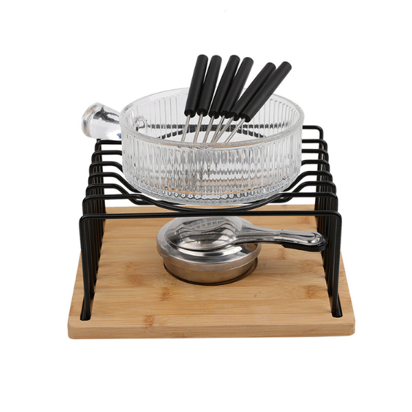 ho2001 conjunto para fondue em vidro e bambu btc