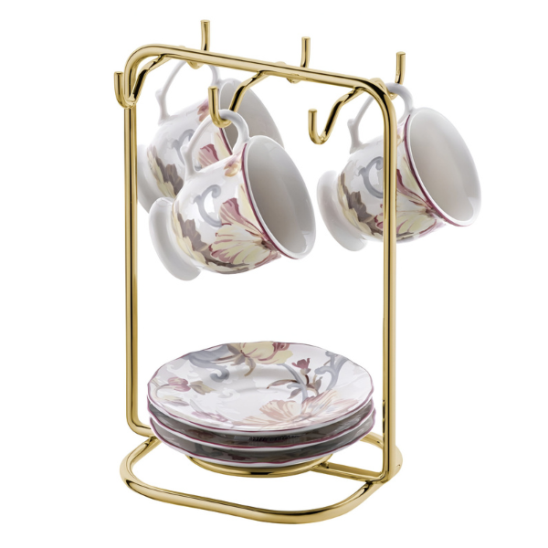 1124dd suporte para xicaras e pires de cafe dourado caffe future