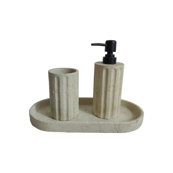 po0188 conjunto de 3 pecas para banheiro em resina bege texturizado btc