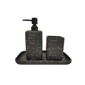 po0189 conjunto de 3 pecas para banheiro em resina preto texturizado btc