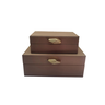 th0084 conjunt de 2 caixas em madeira revestida em couro sintetico marrom e dourado btc