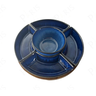 un0011 petisqueira em madeira com 5 bowls em ceramica azul btc decima