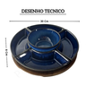 un0011 petisqueira em madeira com 5 bowls em ceramica azul btc desenho
