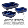 un0020 conjunto de 3 travessas em ceramica azul retangular btc descr