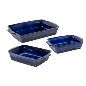 un0020 conjunto de 3 travessas em ceramica azul retangular btc