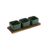 un0031 petisqueira em madeira com 3 bowls em ceramica verde btc delado