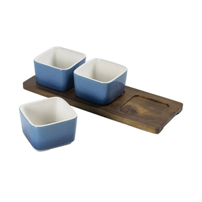 un0050 petisqueira em madeira com 3 bowls em ceramica azul degrade btc