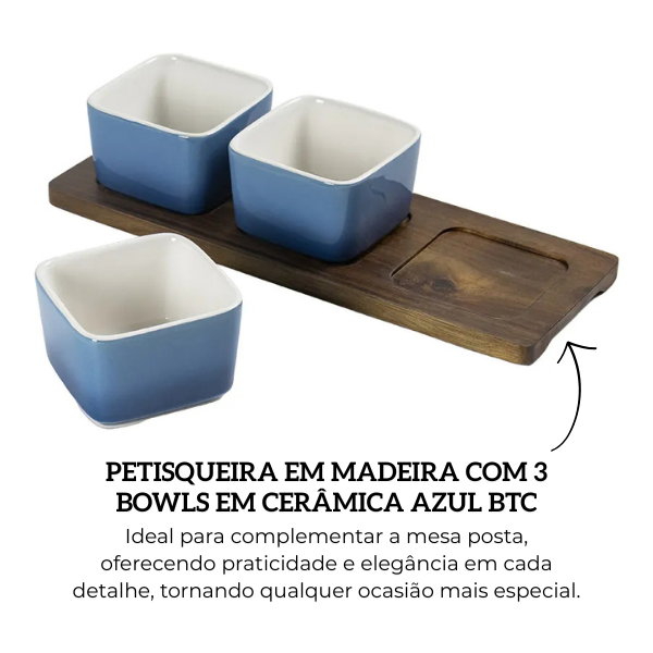 un0050 petisqueira em madeira com 3 bowls em ceramica azul degrade btc descr