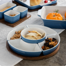 un0055 petisqueira em madeira com 5 bowls em ceramica azul degrade btc ambiental