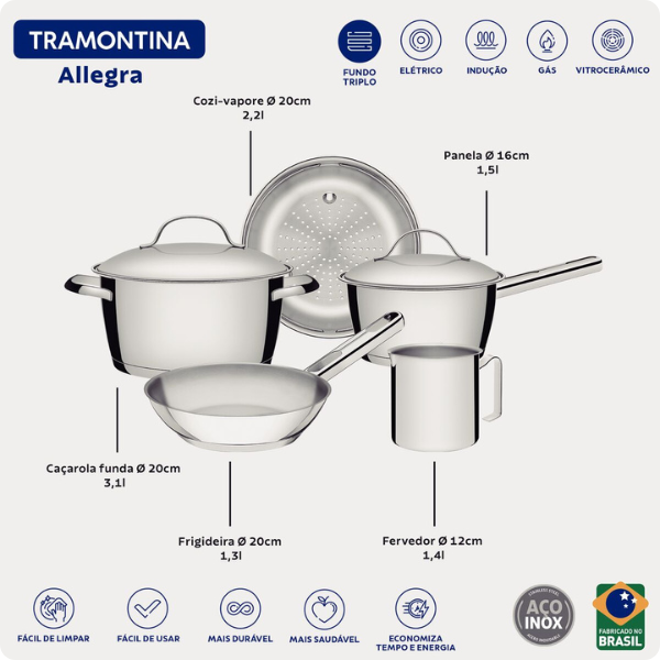 65660280 jogo de 5 panela em aco inox com fundo triplo tramontina allegra descr
