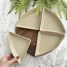 porta aperitivos de ceramica bege e base de madeira 4 pcs un0014