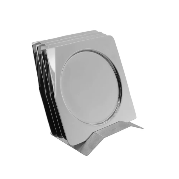 rt0140 jogo de 4 porta copos com suporte em aco inox ritratto riva