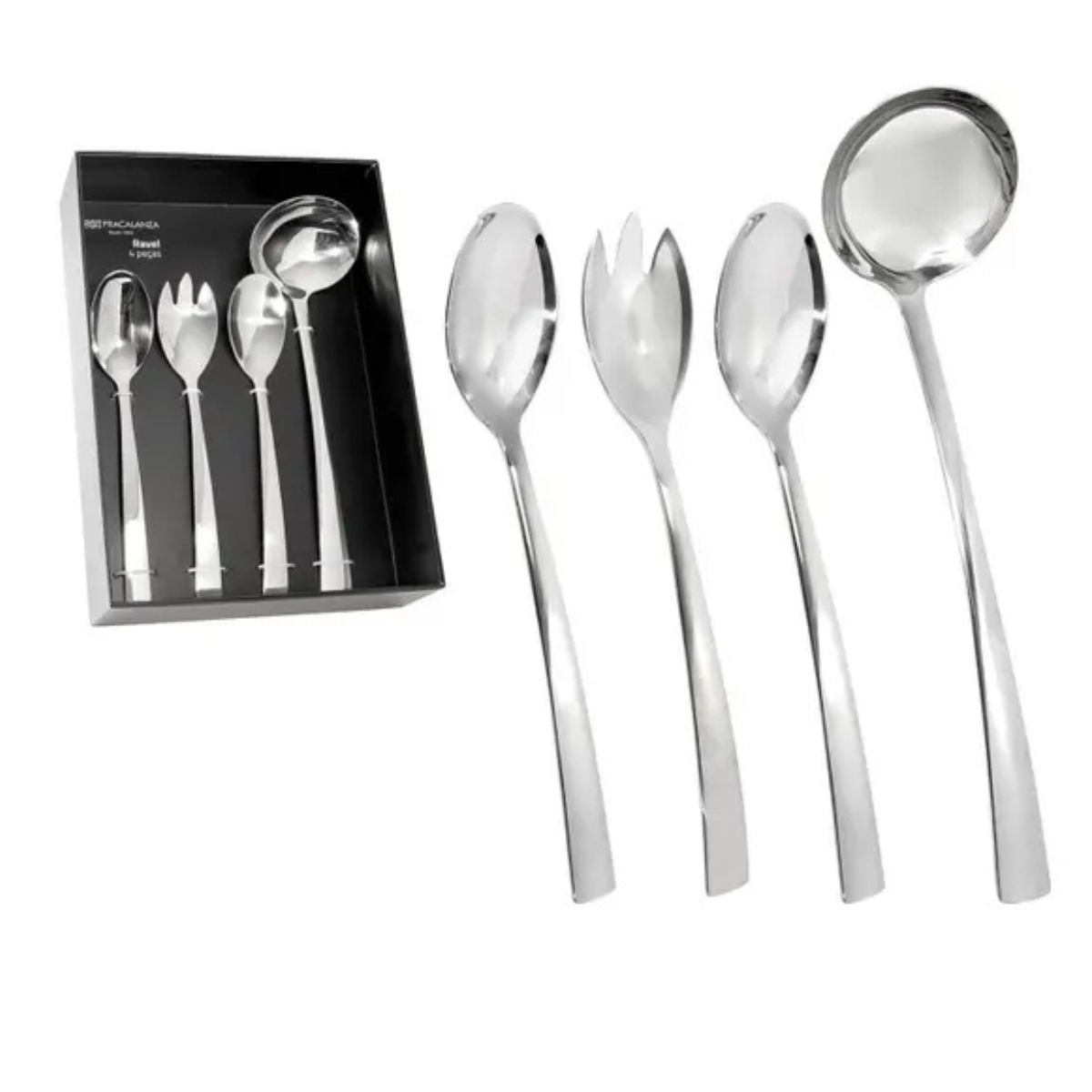 jogo de 4 pecas para servir ravel em aco inox com caixa black lux 26308 v 4