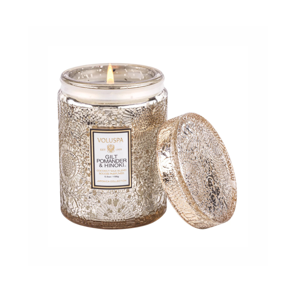 mini vela pote vidro 50h relevo gilt pomander e hinoki 73516